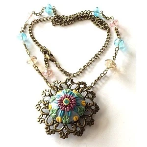 POLYMER CLAY Appliqué Necklace - Handmade in USA- Polymer clay Pendant on branze - Picture 1 of 6