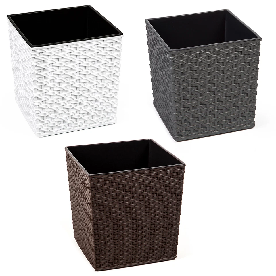 Blumenkübel Rattan-Optik Blumentopf Übertopf Pflanzeinsatz SET 3 Farben 4 Größen - Bild 1 von 1