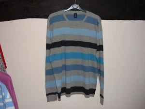 Men's GAP Striped 100% Cotton Round Neck Jumper Grey with Blue Stripes Size XL - Picture 1 of 8