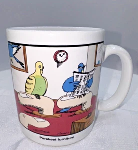 Vintage 1987 The Far Side Mug Parakeet Furniture Gary Larson Funny Humor Birds - Picture 1 of 6