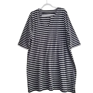 Coolibar NWOT Knit V Neck Tunic Top 3/4 Slv UPF 50 Cotton Bl.  Black Striped 2X - Picture 1 of 9