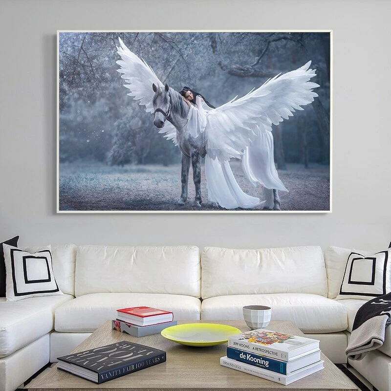 Pintura en lienzo joven elfo y unicornio arte de pared póster impreso arte decoración de pared Foto 1 de 4