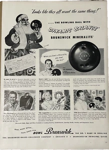 Brunswick Bowling Print Ad 1940's Santa Claus Vintage Joe Norris Chicago 14x10 - Bild 1 von 6