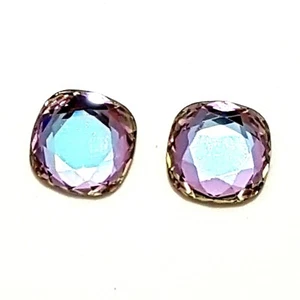 9ct Gold Cushion Heliotrope Studs Made With Swarovski Elements , -Boxed, UK Made - Picture 1 of 2