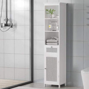 Artiss Bathroom Cabinet Storage 161cm White Rattan Tallboy Toilet Cupboard - Picture 1 of 8
