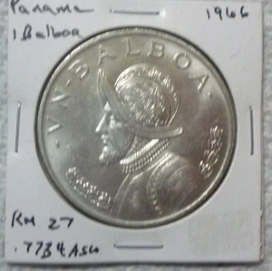1966 PANAMA - BALBOA - VASCO NUNEZ BALBOA - 0,8 Oz MINT BU UNC .900 SILVER CROWN - Bild 1 von 3