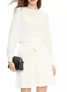 Ted Baker Damen Pointelle Strick Mini Pullover Kleid 2 Elfenbein Langarm US 6 - Bild 1 von 17