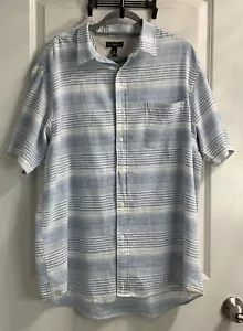 Mens Shirt Mens XL Blue White Striped Linen Blend Button Up Beachy Summer - Picture 1 of 3