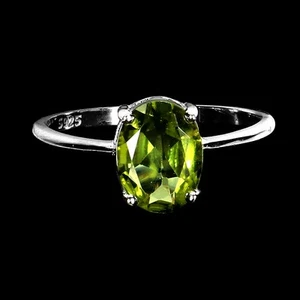 925 Sterling Silver Ring Oval Peridot 9x7mm Natural Gemstone Jewelry Size 6.5 - Picture 1 of 14