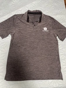John Deere Men's Gray Short Sleeve Polo Shirt Polyester Spandex Size Medium - Picture 1 of 11