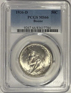1936 D Boone Commemorative Half Dollar 50c PCGS MS66‼️BLAST WHITE & LUSTROUS‼️ - Picture 1 of 2