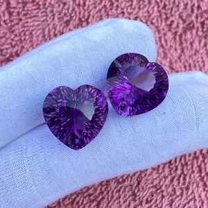 Natural Amethyst Heart Concave Cut 33.4 Ct Loose Stone Pair For Making Jewelry - Picture 1 of 3