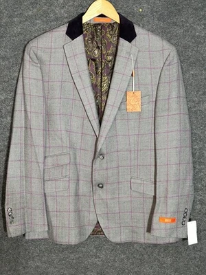 Мужской шерстяной и бархатный блейзер Tallia Macy's Store 100% спортивное пальто светло-серый фиолетовый - Изображение 1 из 4
