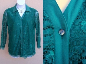 Camisa Top Reba Encaje Talla Grande 1X Cuello en V Pino Bosque Verde NAVIDAD VACACIONES Blusa - Imagen 1 de 12