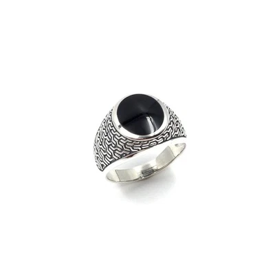 Anello in argento 925 onice nera classico anello con sigillo gioiello anello ... - Immagine 1 di 4
