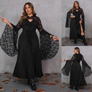 Übergröße Damen Gothic Spitzen Partykleid Halloween Karneval A-Linie Maxikleid - Bild 1 von 11
