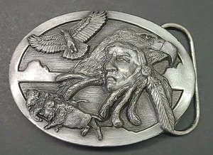 Fibbia per cintura Arroyo Grande Buckle Co. 1989 bufalo nativi americani indiani AG20 - Foto 1 di 7