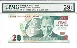 Turkey - 20 New Lira - 2005 - P-219 - AU - PMG 58 EPQ - Picture 1 of 2