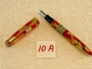 Vintage Rigen Tokyo Red/cream Koi Marble Fountain Pen Iridium Special A nib - Picture 1 of 11