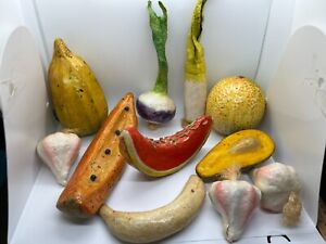 Papier Mache Fruit and Vegetables Vintage Made in Mexico 11 Pieces Folk Art Gift