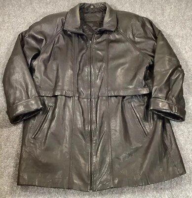 Jaqueline J Ferrar Jacket Coat Mens Extra Large Black LeatherLong Sleeve Button - Image 1 of 4