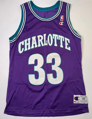 Vintage 90s Alonzo Mourning Charlotte Hornets Champion Jersey Sz. 40 - Image 1 of 4