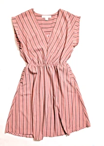 Monteau LA Midi Dress, V-Neck Sleeveless Dusty Rose Pink, Retro Look, Pockets S - Picture 1 of 7