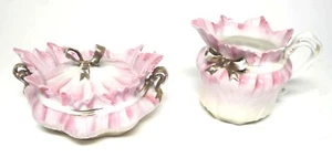 Vintage Handkerchief/Ribbon Design Pink/Gold Porcelain Sugar & Creamer Set - Picture 1 of 4