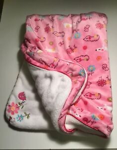Cuddle Time Security Blanket Plush White Pink Flowers Ladybug Dogs Butterflies 