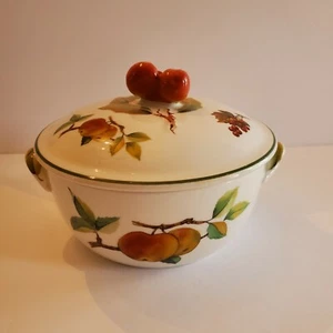 Evesham Royal Worcester 1986 Fine Porcelain Peach 3D Branch Lidded Serving Dish  - Picture 1 of 8