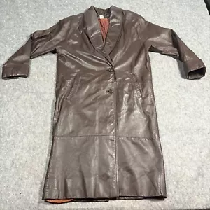 Spiegel giacca trench donna taglia 12 vintage marrone vera pelle lunga - Foto 1 di 7