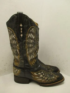 Corral Vintage A1986 Nero Pelle Invecchiata Ala Ritaglio Croce Donna Tg 9,5 M - Foto 1 di 15