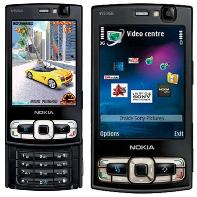 Unlocked Original NOKIA N95 8GB Slider 3G 5MP Wifi GPS 2.8'' Black Mobile Phone - Image 1 of 4
