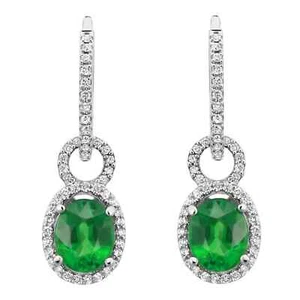 Tsavorite 2.00Cttw and 0.41Cttw Diamond Drop Huggie Earrings 14K White Gold - Picture 1 of 4