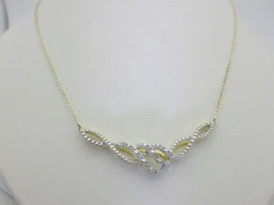 Collar de diamantes naturales babero oro 14k superpuesto plata esterlina joyería 17" SN015 - Imagen 1 de 7