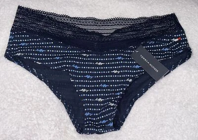 TOMMY HILFIGER Algodón Run Star Encaje Cintura Azul Marino Cheeky Hipster Panty Mujer M L Foto 1 de 4
