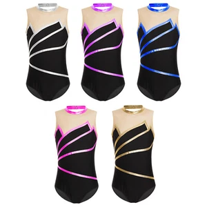 Kids Girl's Bodysuit Ballerina Jumpsuit Sport Dance Leotards Striped Rompers - Picture 1 of 66