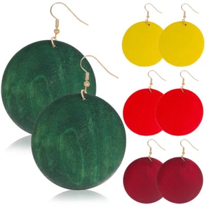 4 Pair Geometric Round Wooden Earrings Drop Earrings Wooden Hook Earrings - Picture 1 of 11
