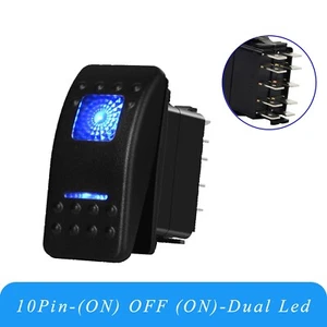 Interruptor basculante momentáneo DPDT de 10 pines (encendido) apagado (encendido) luces azules dobles 12 V coche barco - Imagen 1 de 5