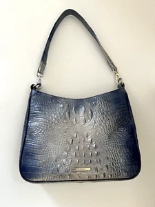 Brahmin Noelle blau/silber Melbourne Kroko-Prägung Leder Schulter Handtasche Hobo - Bild 1 von 24