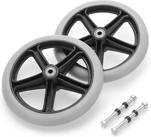 2PCS of 8 Inch Grey Rubber Wheelchair Replacement Wheels Wheelchair Front Wheels - Picture 1 of 12