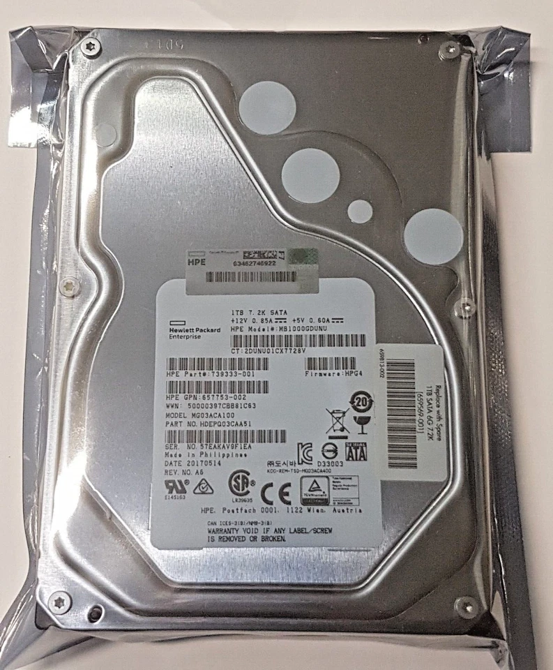 1 TB SATA HP MB1000GDUNU 7200RPM 32MB HDD 3.5" Internal Hard Drive New - Image 1 of 1
