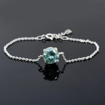 Сертифицированный браслет из серебра 925 пробы с голубыми бриллиантами 2,80 карата, добытая земля — отличный блеск - Изображение 1 из 4