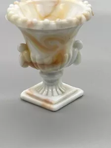 Vintage Vogue Merc Co. Akro Agate Orange Slag Glass Urn Trophy Toothpick Holder - Picture 1 of 3