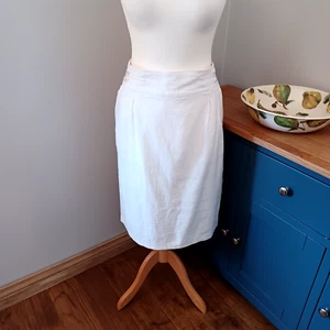 White Linen Blend Pencil Skirt 14 Pockets Coastal Nautical Preppy - Picture 1 of 14