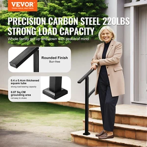 Outdoor Handrails for 2-3 Step Stairs Black Square Tube Easy Install for Senior - Picture 1 of 10