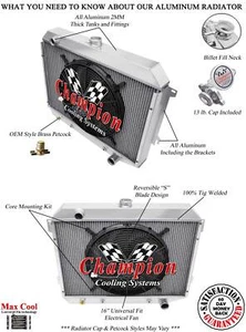WR Champion 2 Row Radiator 26",16" Fan-1968-1973 Plymouth Satellite Small Block - Picture 1 of 9
