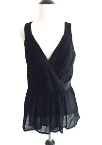 Veronika Maine Linen Blend Blouse Womens Size 12 Black Sleeveless V-neck Top - Picture 1 of 10