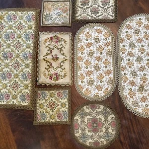 Vintage Table Runner Tapestry Floral Brocade Gold Trim Felt Lined LOT 8 1900's - Picture 1 of 16