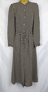 Michael Kors Maxi Dress Beige Black Small Polka Dots Button Down Belted Sheer - Picture 1 of 14
